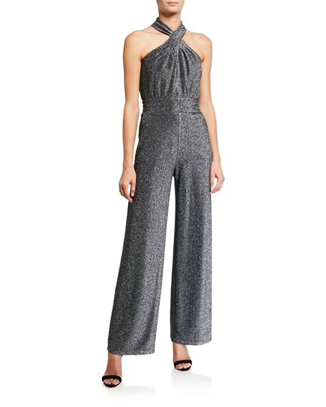 michael michael kors solid twist knit jumpsuit|Michael Kors embellished halter jumpsuit.